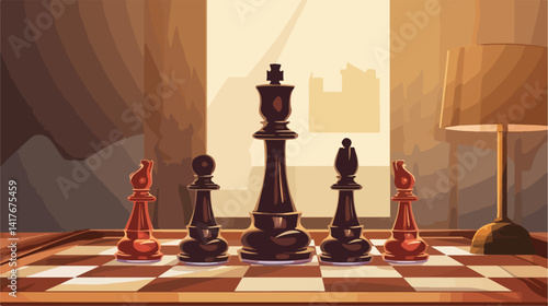 Chess Pieces on Game Board Closeup in Bedroom