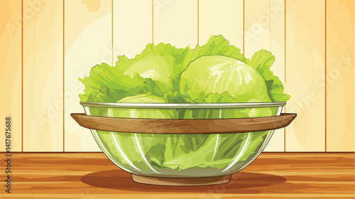 Fresh Iceberg Lettuce in Colander on Wooden Background