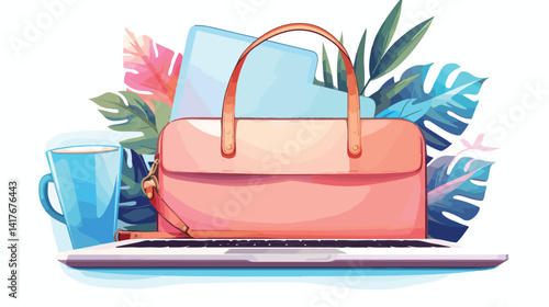 Professional Composition of Female Accessories with Pencil Case and Laptop