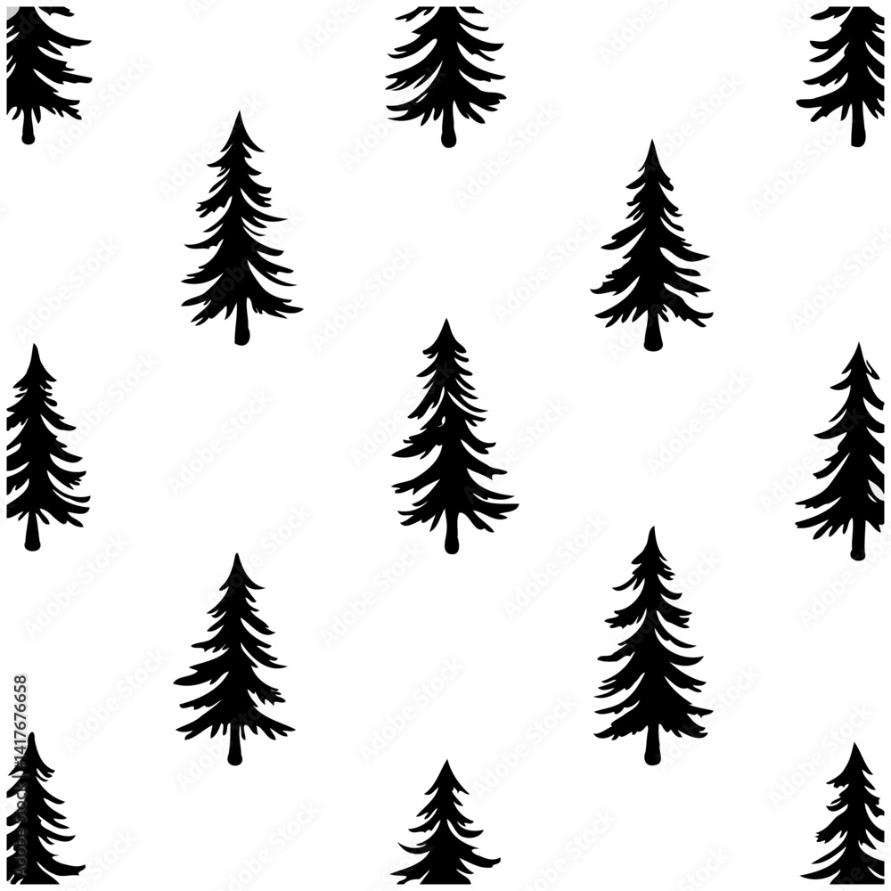 Obraz premium Evergreen Tree Silhouette Repeated Pattern Design