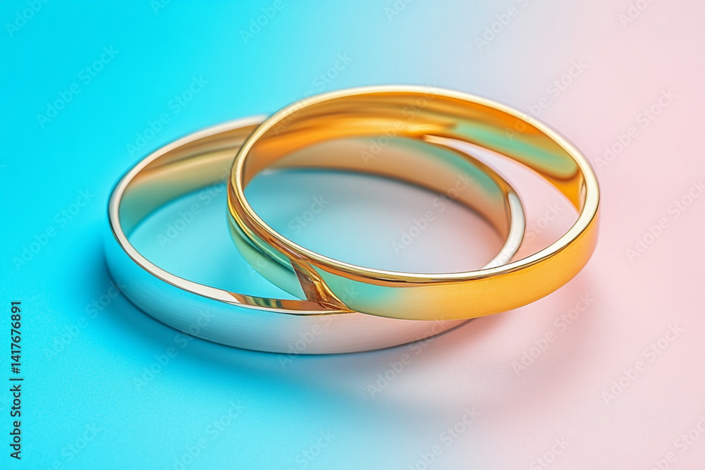 Elegant gold and silver bracelets on pastel gradient background, luxury fashion accessories, minimalist jewelry design Elegant gold and silver bracelets on pastel gradient background, luxury fashion accessories, minimalist jewelry design