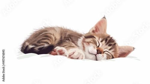 Adorable Sleeping Kitten on White Background Vector Illustration