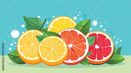 Vibrant Healthy Citrus Fruits on Colorful Background Vector Illustration