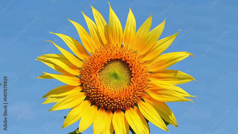 Bright sunflower blooming against a clear blue sky Bright sunflower blooming against a clear blue sky