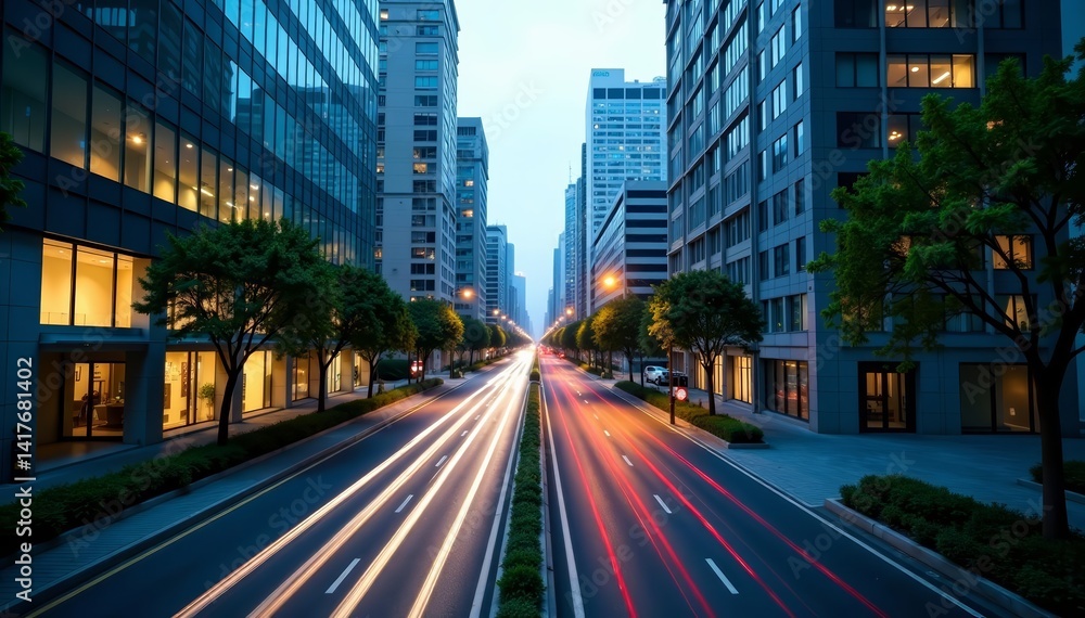 Obraz premium High angle view of asphalt road surrounded by modern buildings in Shanghai, streets, buildings, skyscrapers