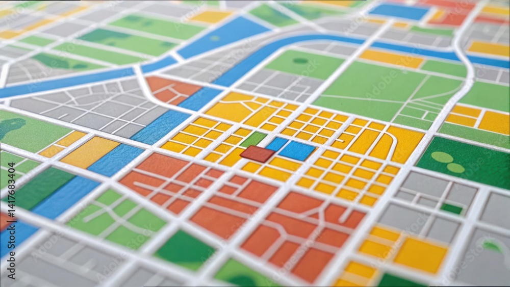 Fototapeta premium Colorful Map of a Small Urban Area with Detailed City Layout