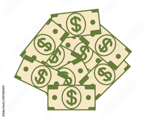 Money. A bunch of dollar bills. A bunch of banknotes, dollar bills. Colored money in a cartoon style. EPS 10. Vector illustrations
