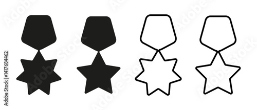 Pendant medallions of the winner. A sign of award, achievement, reward, prize. A set of trophy and award badges. A symbol of verification and approval. EPS 10. Vector illustrations
