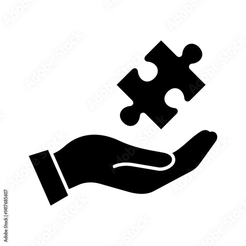 Autism icon. Puzzle piece and hand.