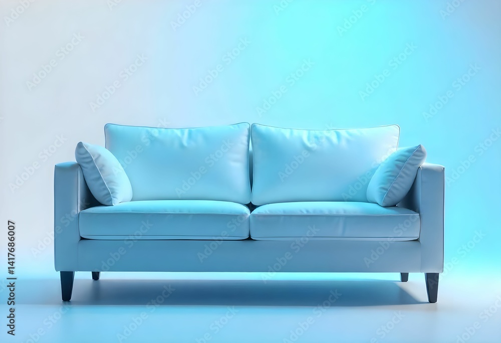 Fototapeta premium Modern white sofa in minimalist studio with soft lighting and reflection