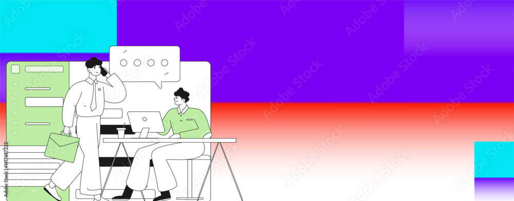 Fototapeta premium Flat vector illustration of business people operating work scene