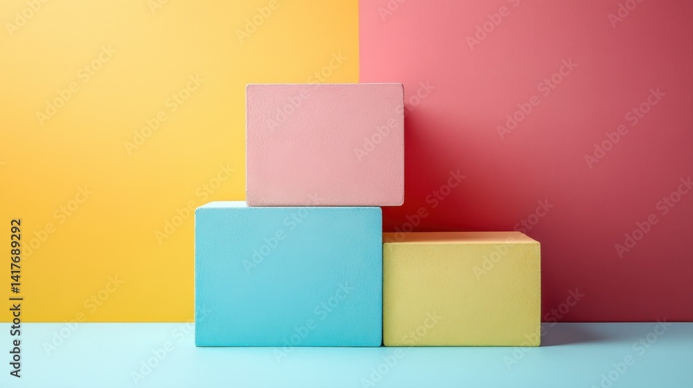 Obraz premium Colorful geometric blocks arranged on a vibrant background creating a playful and modern interior design concept