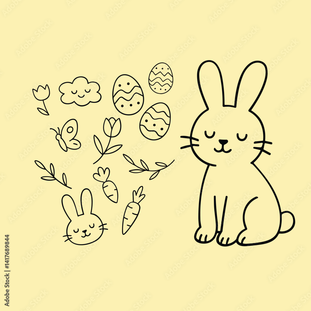 Illustrações fofas de páscoa estilo doodles