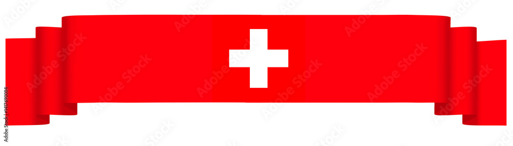 Fototapeta premium Swiss ribbon flag on transparent background. Three dimension of Swiss flag. National or country flag.