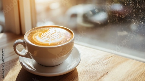 Wallpaper Mural A steaming cup of coffee with elegant latte art, placed by a sunny window --ar 16:9 --v 6.1 Job ID: 4cace84e-b16d-457d-bbfe-99cda76d9db4 Torontodigital.ca