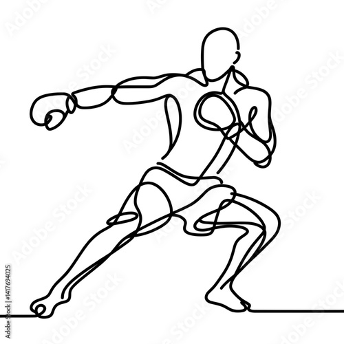 Boxing athlete in action striking a pose in minimalist line art  