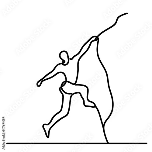 Abstract line drawing of a person climbing a rock  