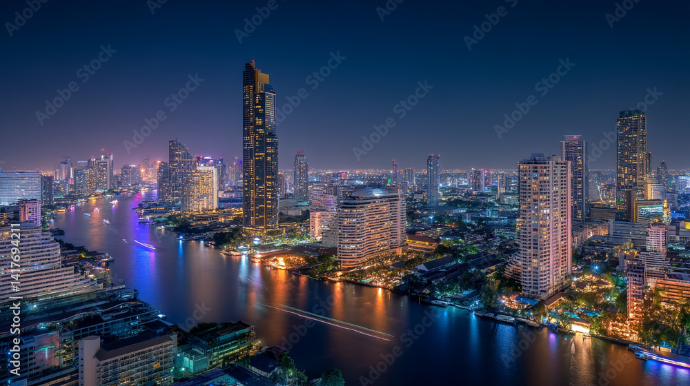 Fototapeta premium Cityscape aglow. A stunning night skyline vibrant lights and urban charm.