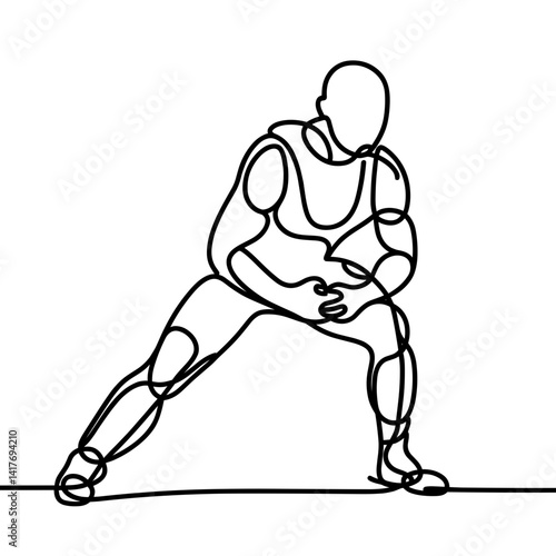 Abstract athlete stretching in dynamic posture on white background  