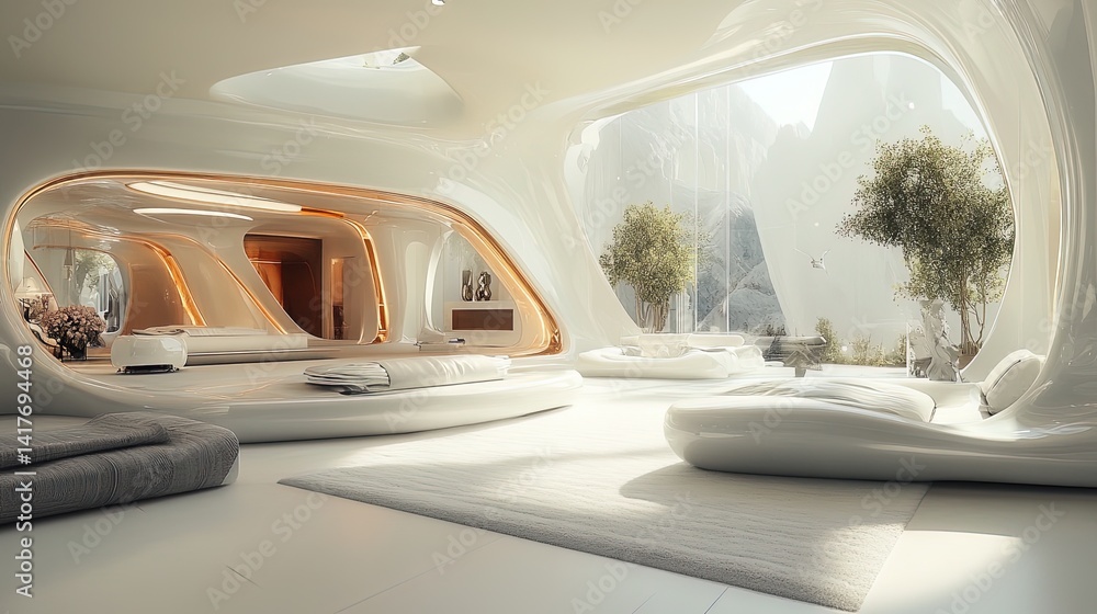 Obraz premium Futuristic Interior Design with Mountain View