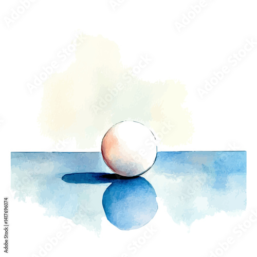 Ping Pong Ball Bouncing Across A Table, vector watercolor illustration, isolated on a white background.