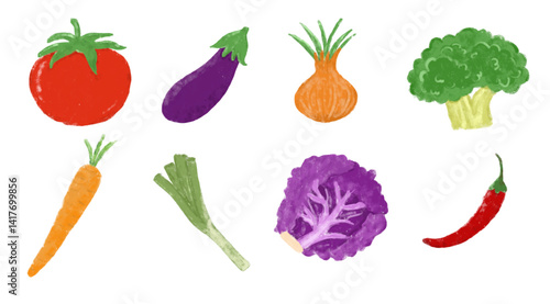 set cute hand drawn fresh vegetables crayon doodle watercolour kids illustration clipart vegetarian vegan diet healthy nursery collection