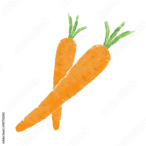 cute kawaii orange carrots doodle crayon illustration kids eat healthy food organice fresh vegetables ingredient salad soup isolated on white digital sticker clipart