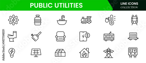 Public utilities icon collection set. power, gas, and water. Signed thin line icons collection. Vector illustration web line icon collection