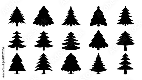 set of chritmas tree silhouette vector on white background