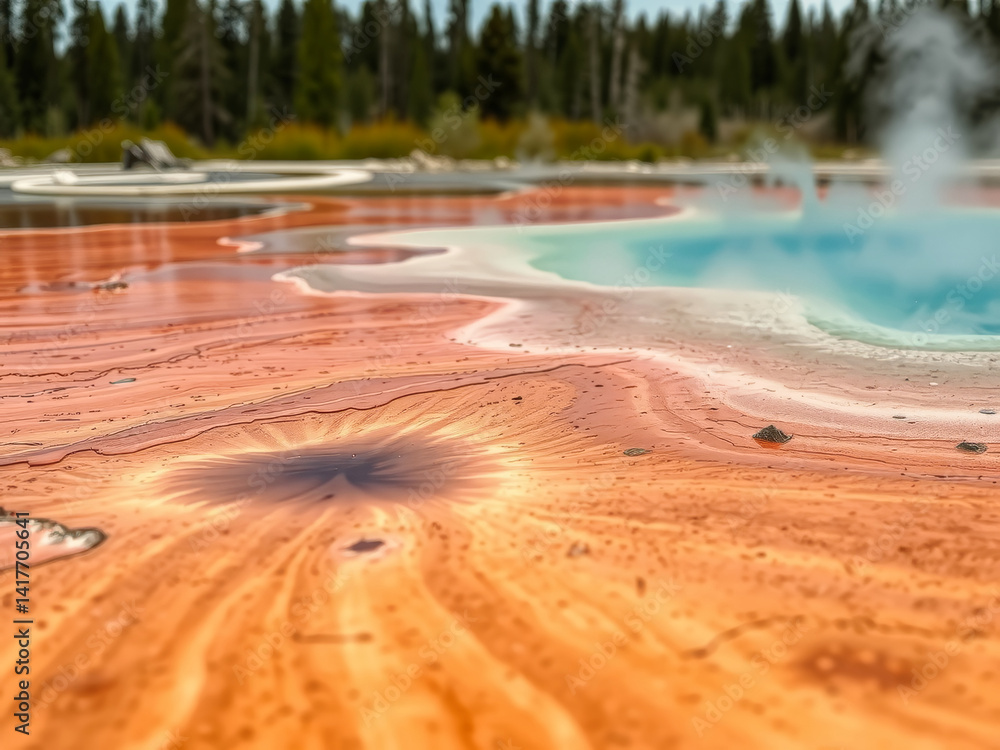 A large body of water with a red and blue swirl. The water is murky and has a strange, almost otherworldly appearance