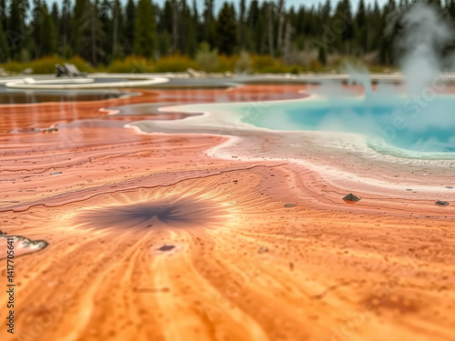 Obraz na płótnie A large body of water with a red and blue swirl. The water is murky and has a strange, almost otherworldly appearance w salonie