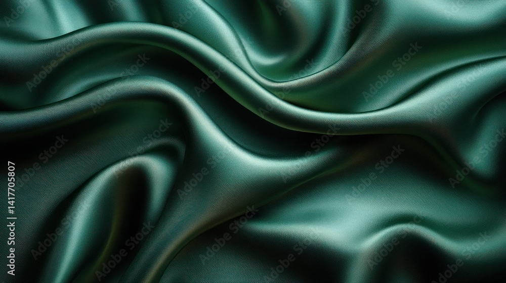 Luxurious green silk drapes elegantly, showcasing its smooth texture and gentle folds Luxurious green silk drapes elegantly, showcasing its smooth texture and gentle folds