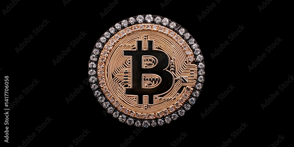 Fototapeta premium Bitcoin coin with diamond encrusted edges, symbolizing wealth and luxury