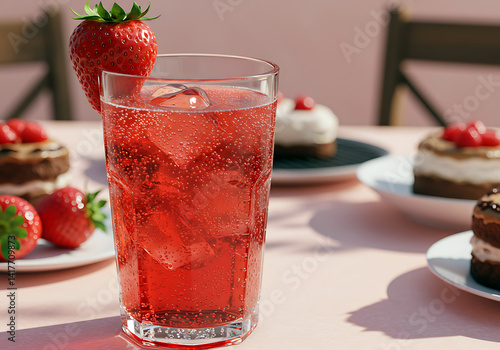 Wallpaper Mural Refreshing strawberry soda with ice and desserts in a sunlit outdoor setting. Juneteenth holiday - preparing drink food for Juneteenth Day, kitchen concept Torontodigital.ca