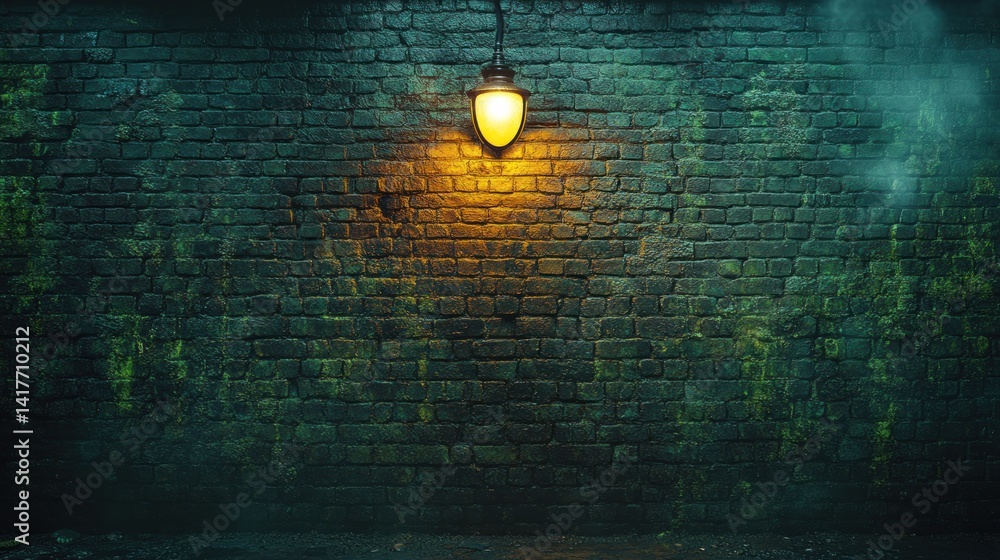 custom made wallpaper toronto digitalA vintage lamp casts a warm glow on an eerie brick wall in a dark urban alley