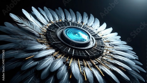 Obraz na płótnie Circular design, feathers, technology w salonie