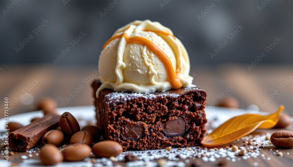 Chocolate brownie with ice cream