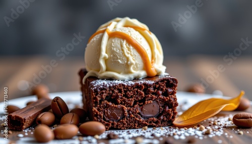 Obraz na płótnie Chocolate brownie with ice cream w salonie