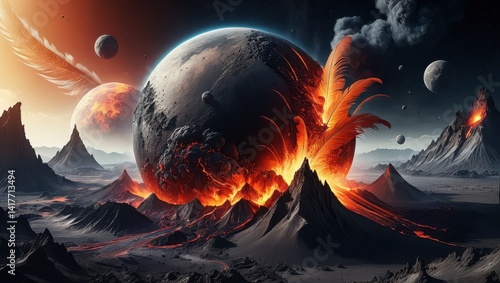 Obraz na płótnie Volcanic eruption on alien planet w salonie