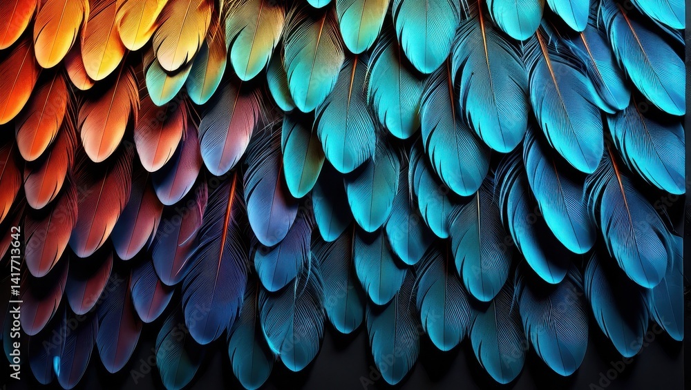 Colorful bird feathers close-up