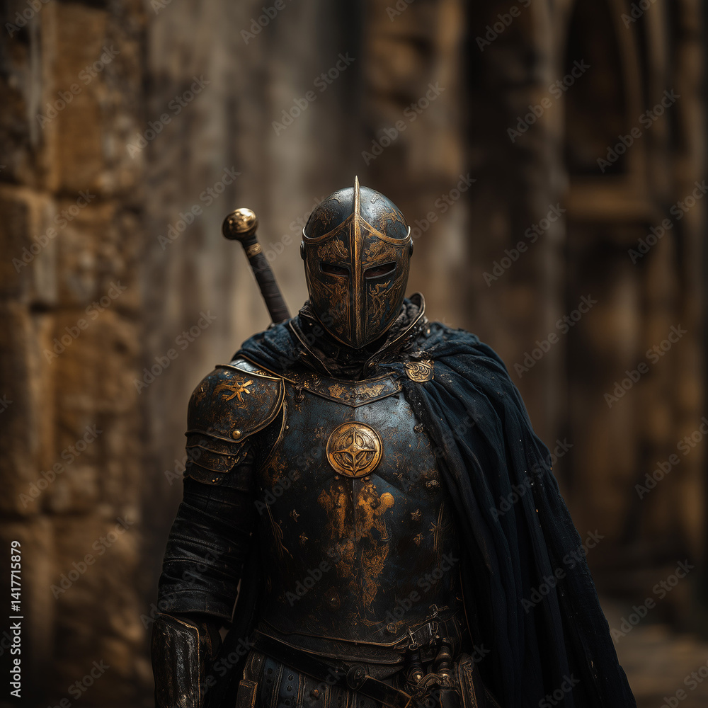 Knight in shining armor stands resolute in an ancient stone setting during twilight knight, armor, sword, stone, ancient, twilight, battle, warrior, medieval, cloak, Knight in shining armor stands resolute in an ancient stone setting during twilight knight, armor, sword, stone, ancient, twilight, battle, warrior, medieval, cloak,