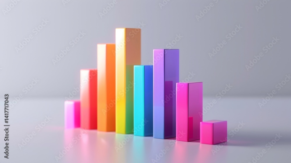 Colorful D bar chart with gradient bars and smooth edges for business use