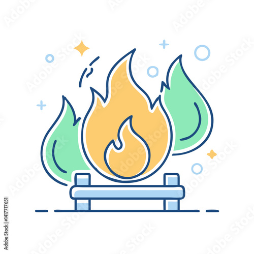 Green fire icon indicating eco-burning or controlled fire.