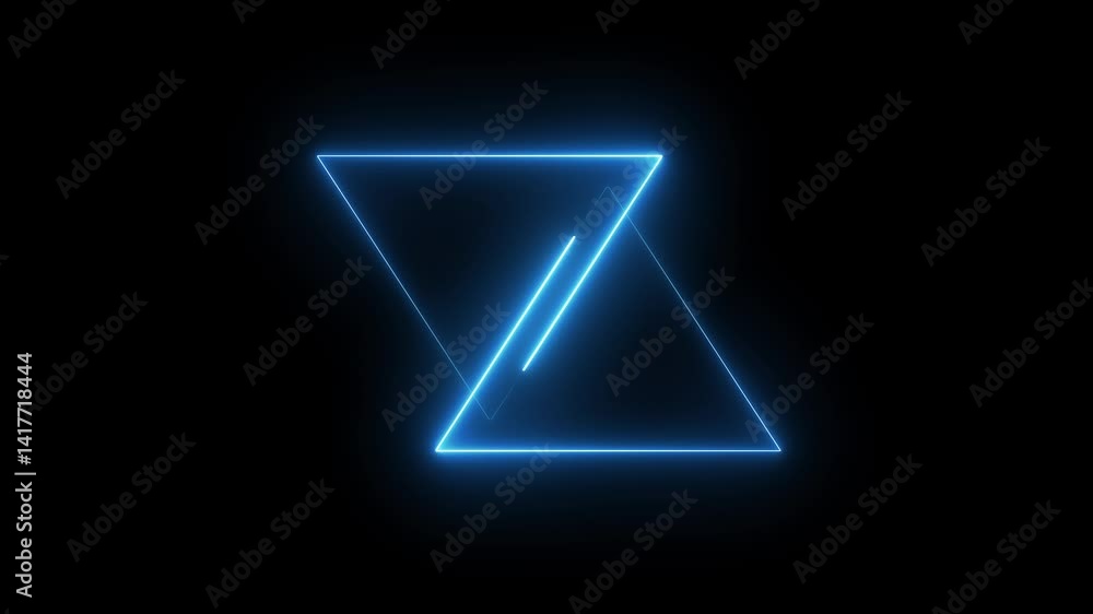 Neon triangle icon animation. Neon triangle shape on black background. Neon triangle icon animation. Neon triangle shape on black background.