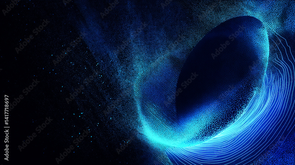 Abstract dark blue wave background with circle pattern design.