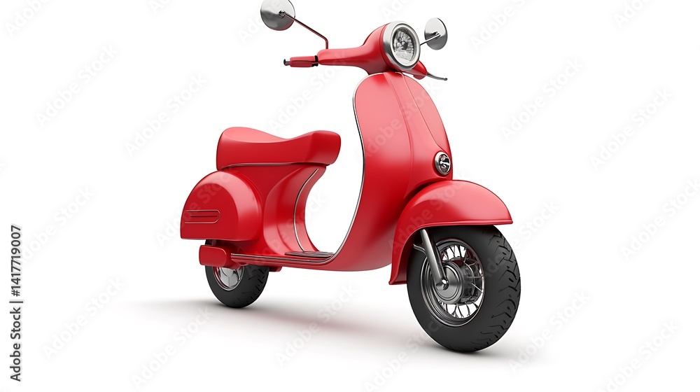 Red Retro Scooter with White Background. Red Retro Scooter with White Background.