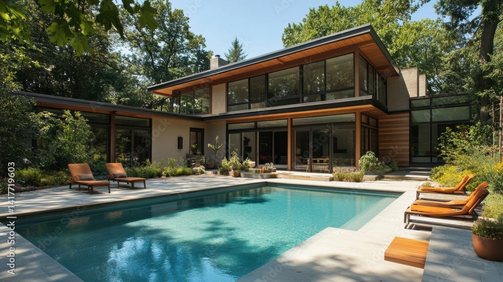 Fototapeta premium Pool and modern house