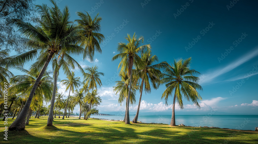 Serene Oasis: Palm Trees Framing a Tranquil River Amazing oases surrounded by sandy landscapes attract