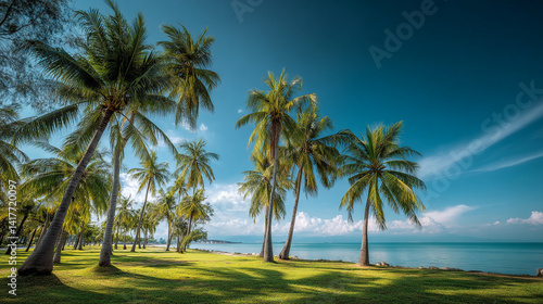 Obraz na płótnie Serene Oasis: Palm Trees Framing a Tranquil River Amazing oases surrounded by sandy landscapes attract w salonie