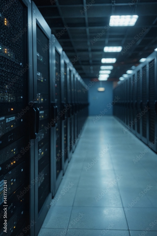 Data Center Server Room with Black Racks